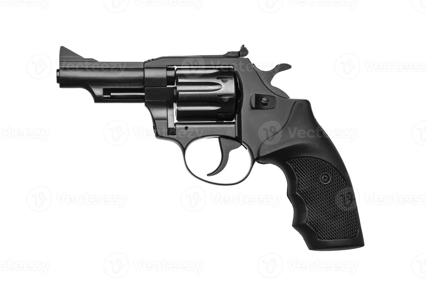 Pistol revolver isolate on white background. Black revolver gun isolated on white back. photo