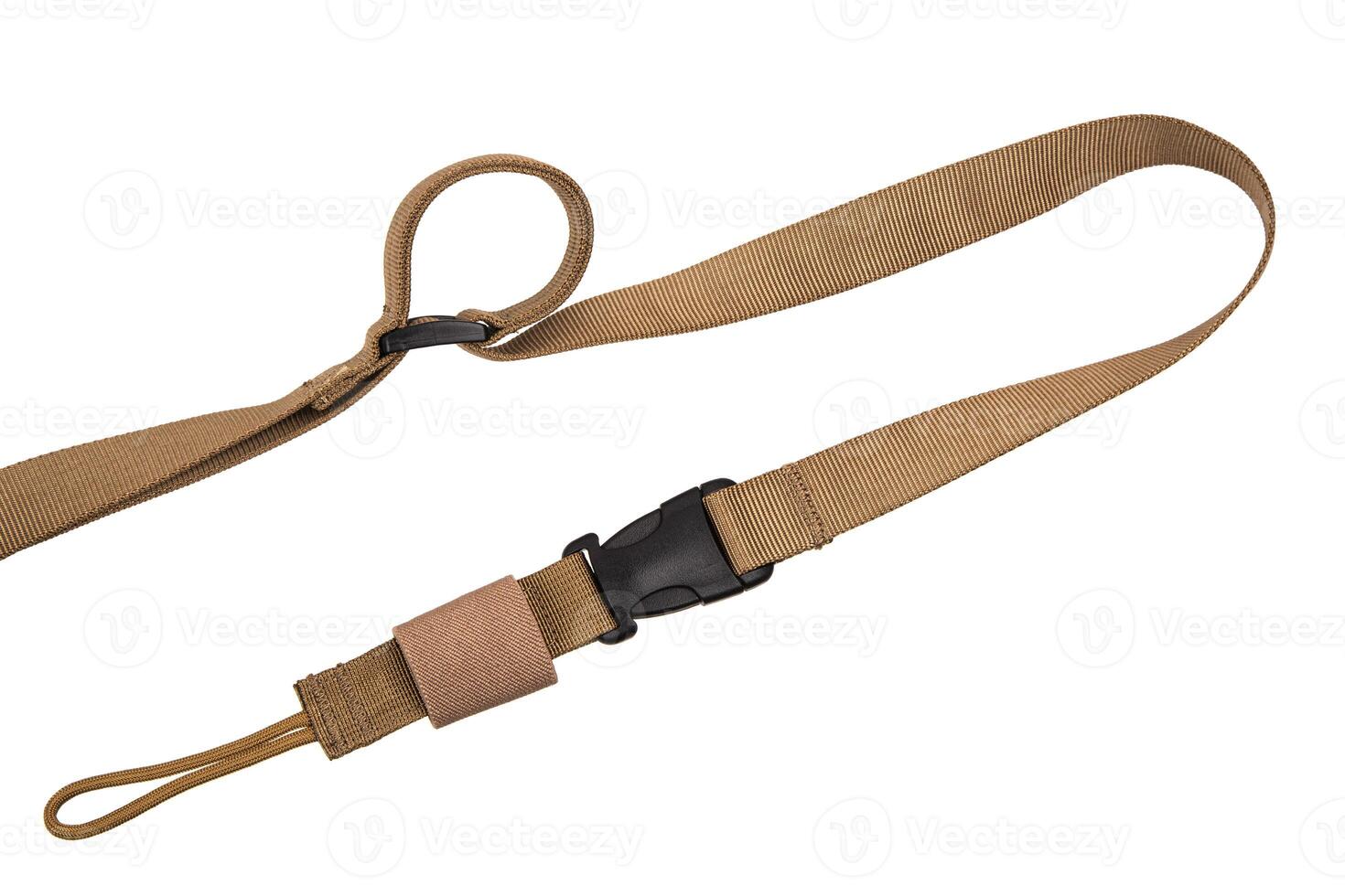 Nylon shoulder strap for a gun isolated on white back. Belt for comfortable carrying of weapons. photo