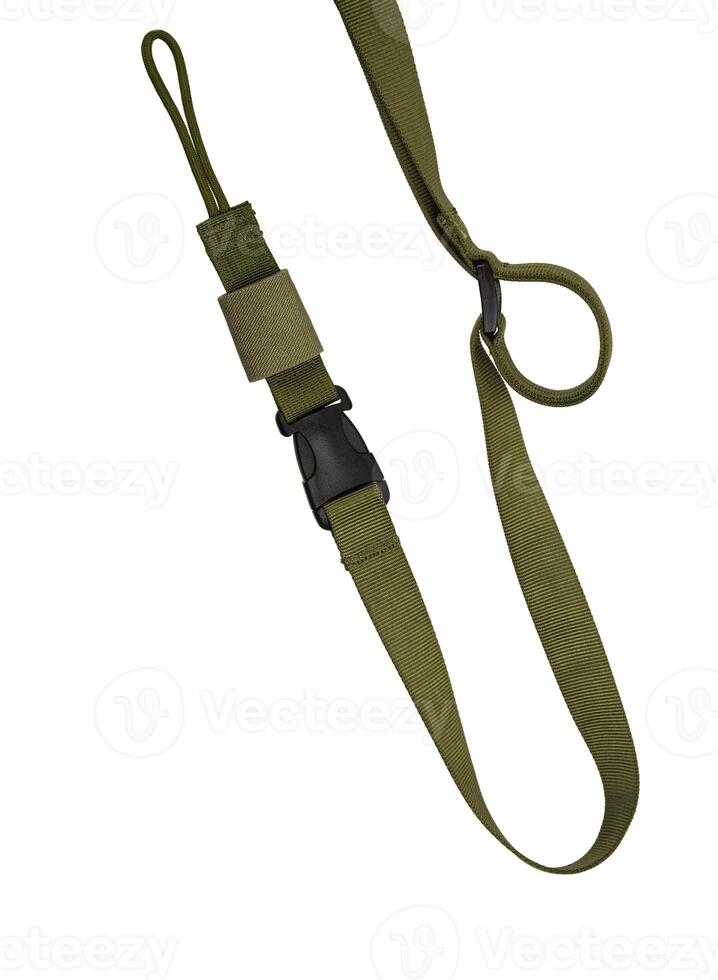 Nylon shoulder strap for a gun isolated on white back. Belt for comfortable carrying of weapons. photo