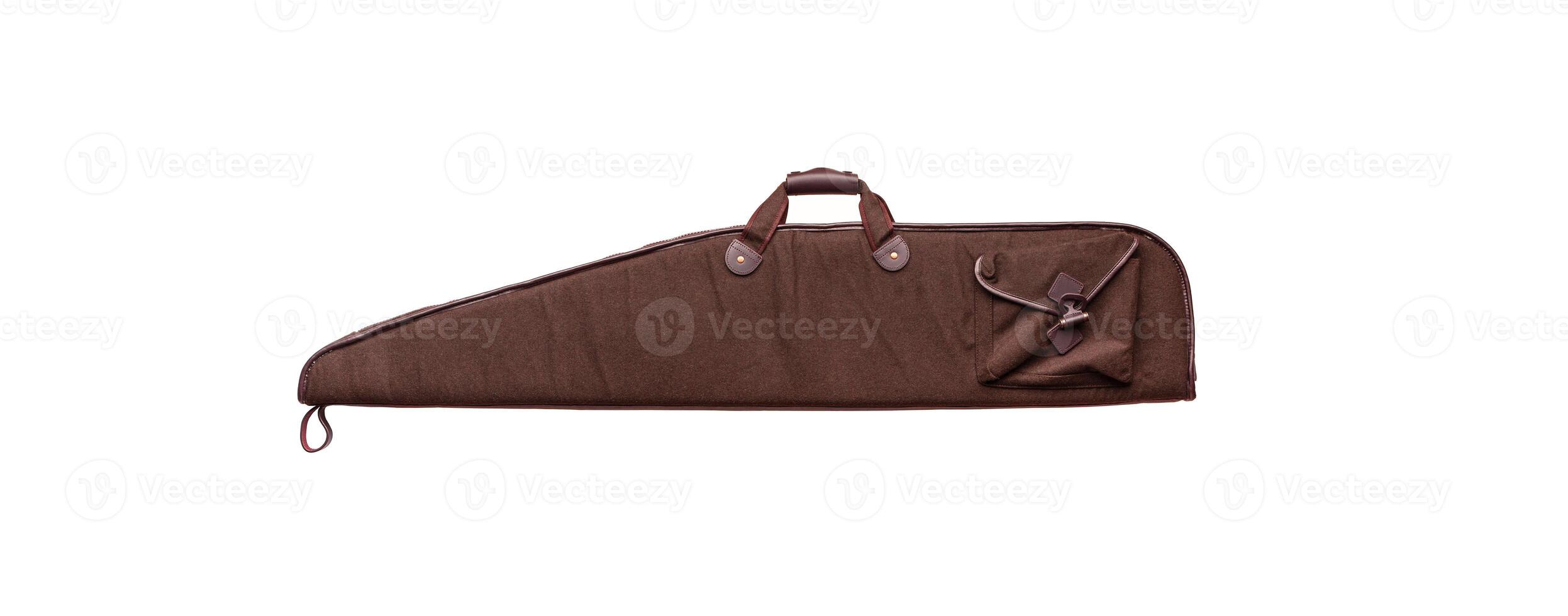 Soft green case for weapons isolate on a white background. Luxury case for storage and transportation of a hunting rifle. photo