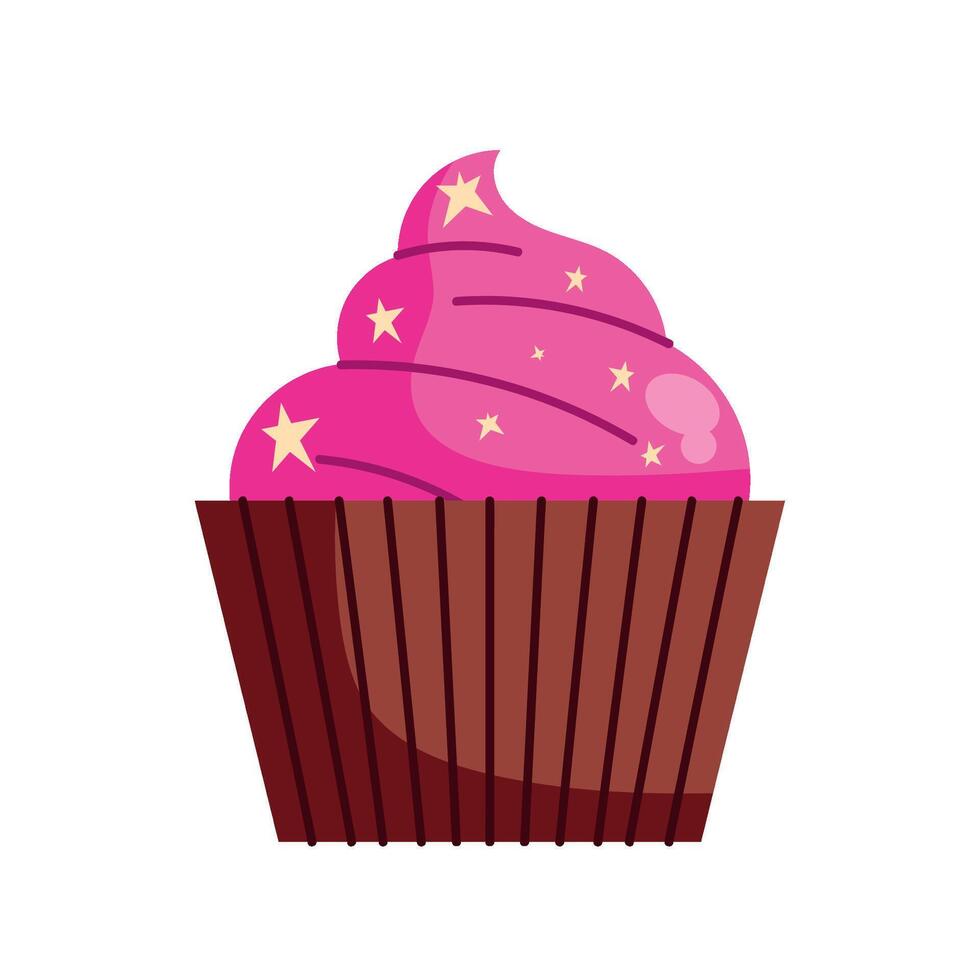 Cupcake with pink frosting and stars illustration vector
