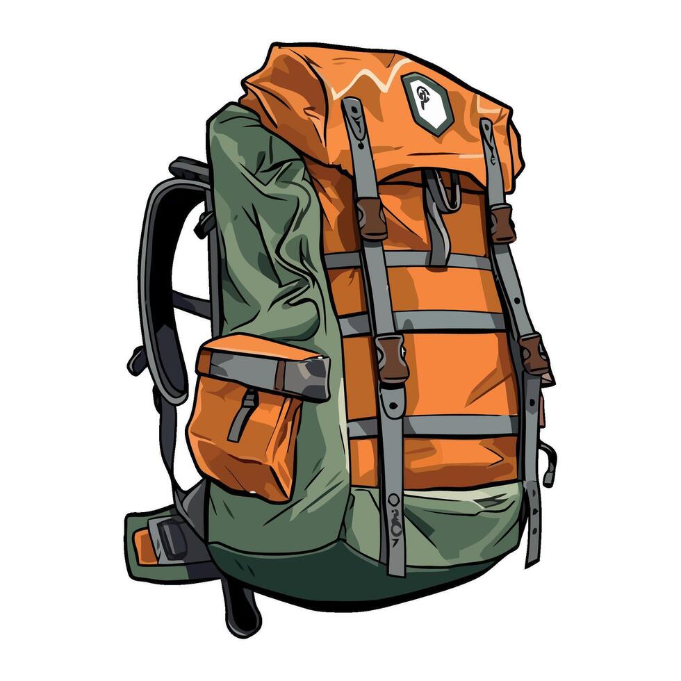 An orange backpack with a green strap vector