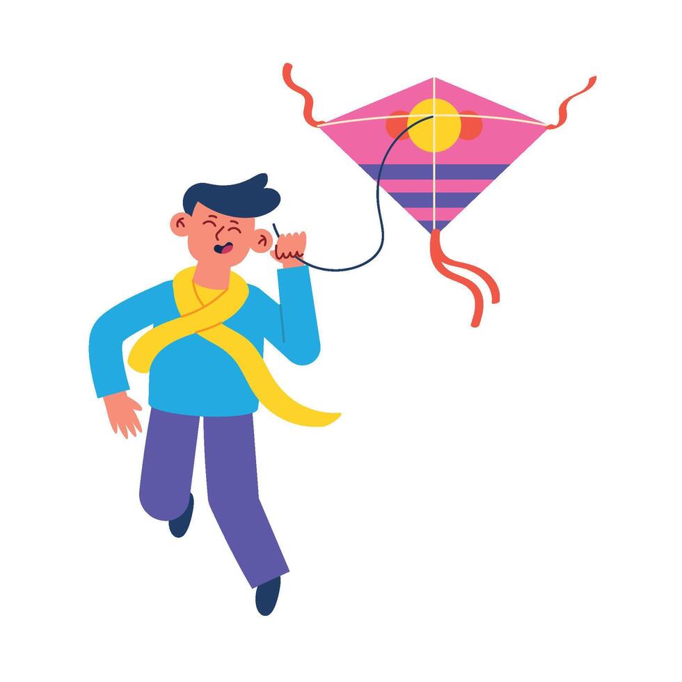 A man is flying a kite with a string vector