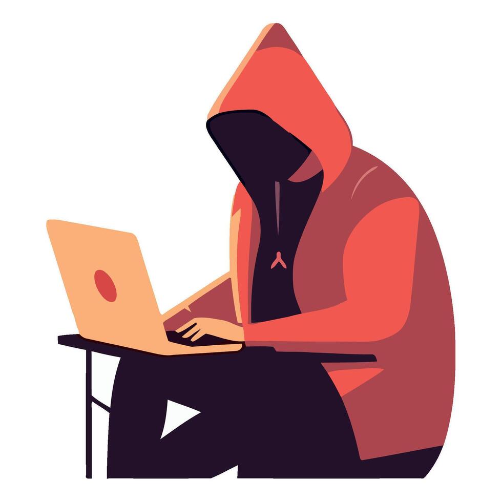 An illustration of a person in a hoodie using a laptop vector