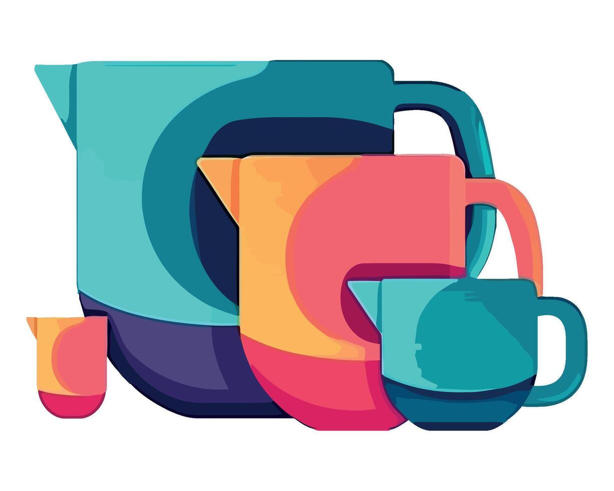Colorful jugs and cups on a white background vector