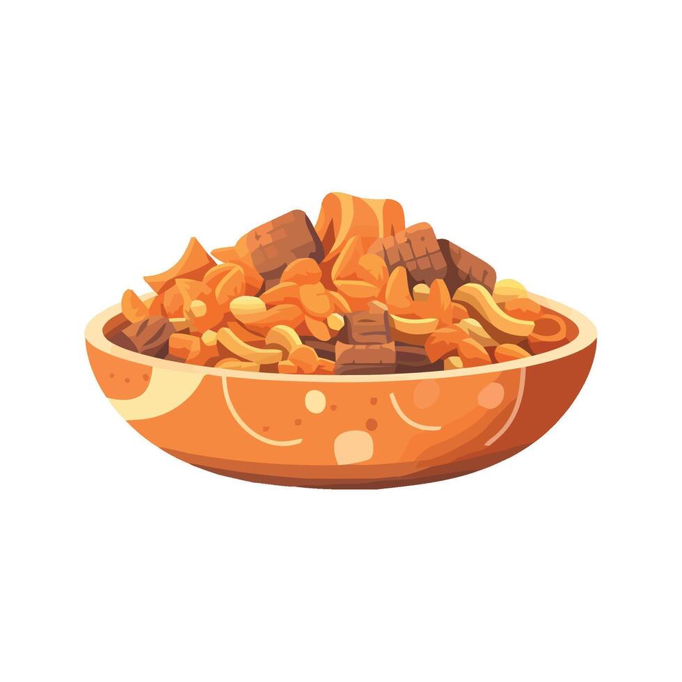 A bowl of cereal with nuts and chocolate vector