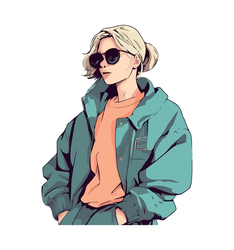 An illustration of a woman wearing sunglasses and a jacket vector