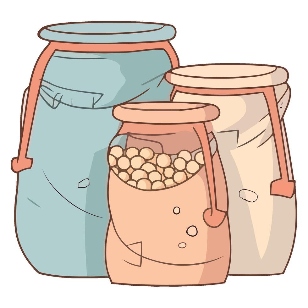 Three jars with nuts and peanuts in them vector