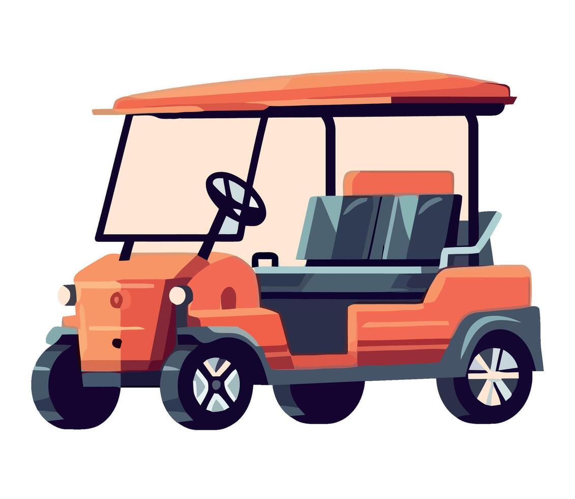 An orange golf cart with a driver and passenger vector