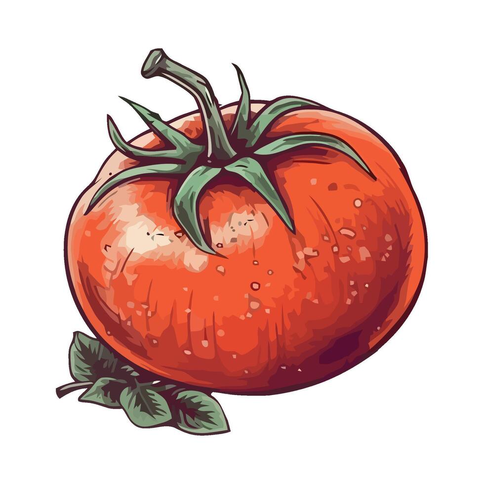Tomato with leaves illustration vector