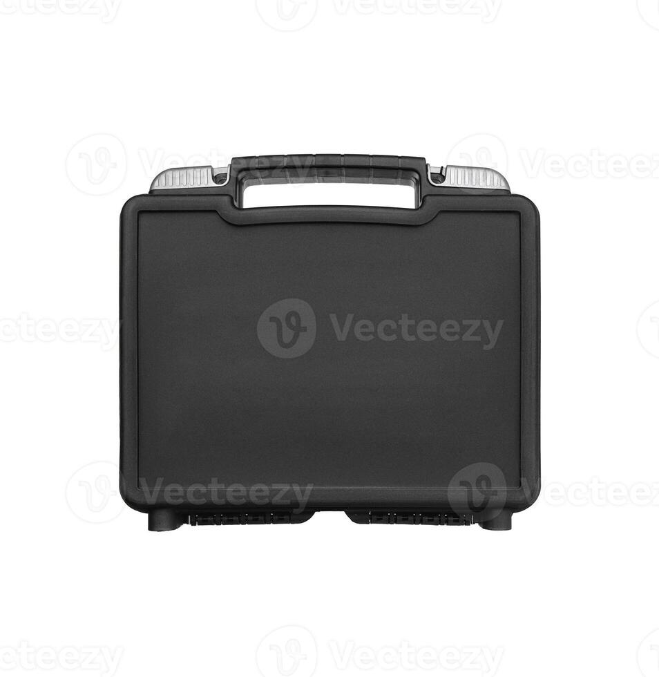 black plastic case for gun isolated on white back photo