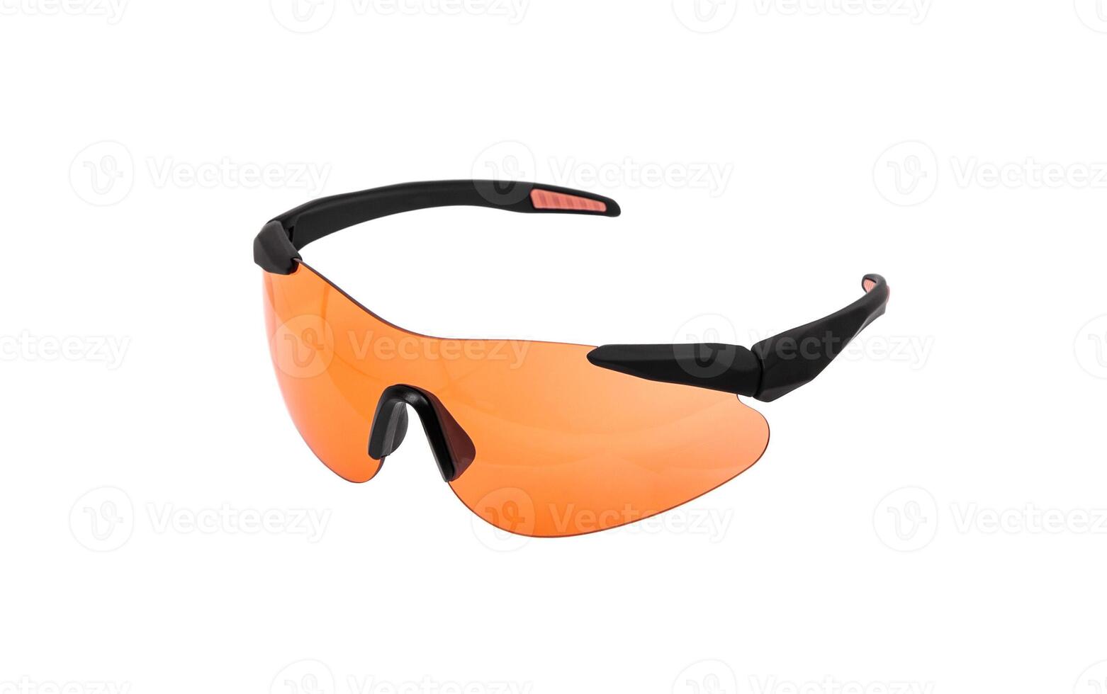 Safety glasses isolate on a white back. Glasses for work, sports, outdoor activities and shooting. Eye protection from damage and sun rays. photo