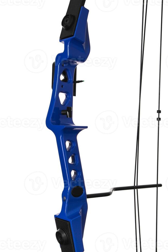 Closeup of the cam on a compound bow. modern, compound hunting bow and arrows isolated on white photo