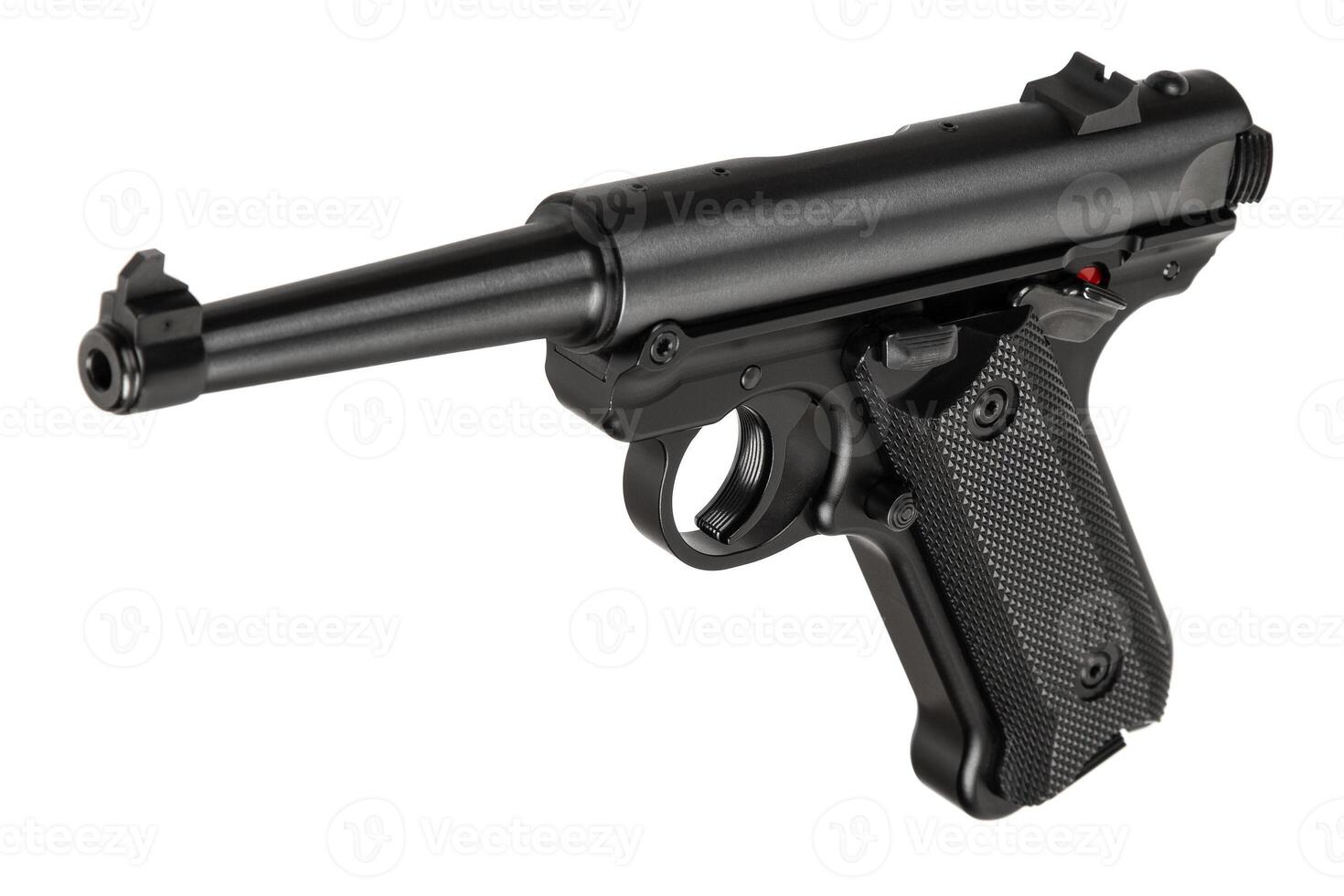 Classic semi-automatic pistol .22lr isolate on a white background. Short-barreled weapon. Armament for the army and police. photo