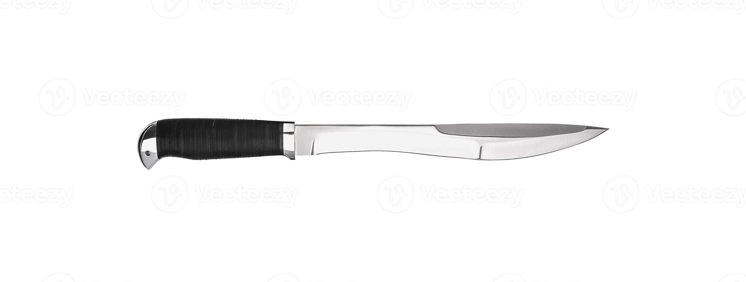 Hunting knife with wooden handle. Isolated on white back. photo