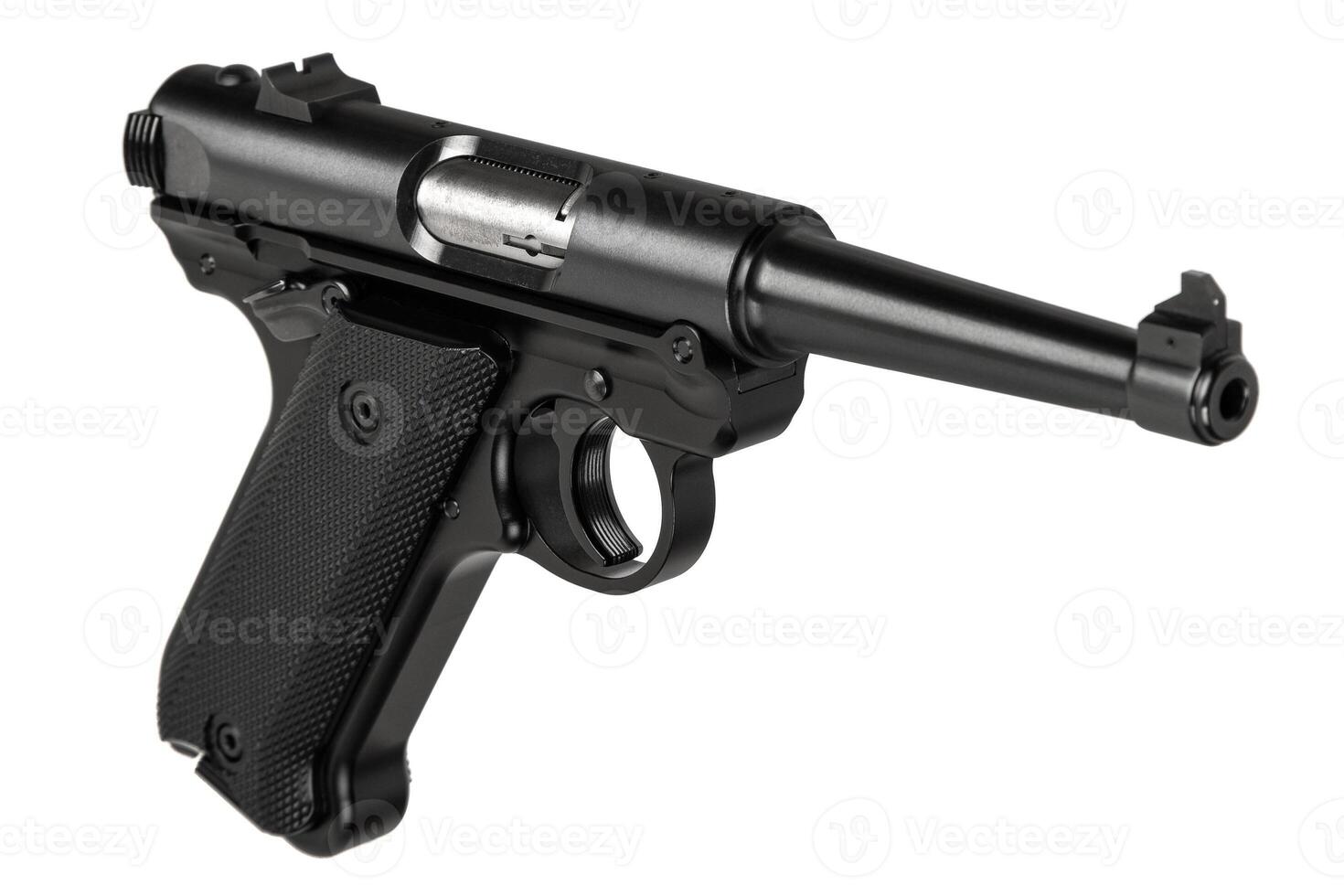 Classic semi-automatic pistol .22lr isolate on a white background. Short-barreled weapon. Armament for the army and police. photo