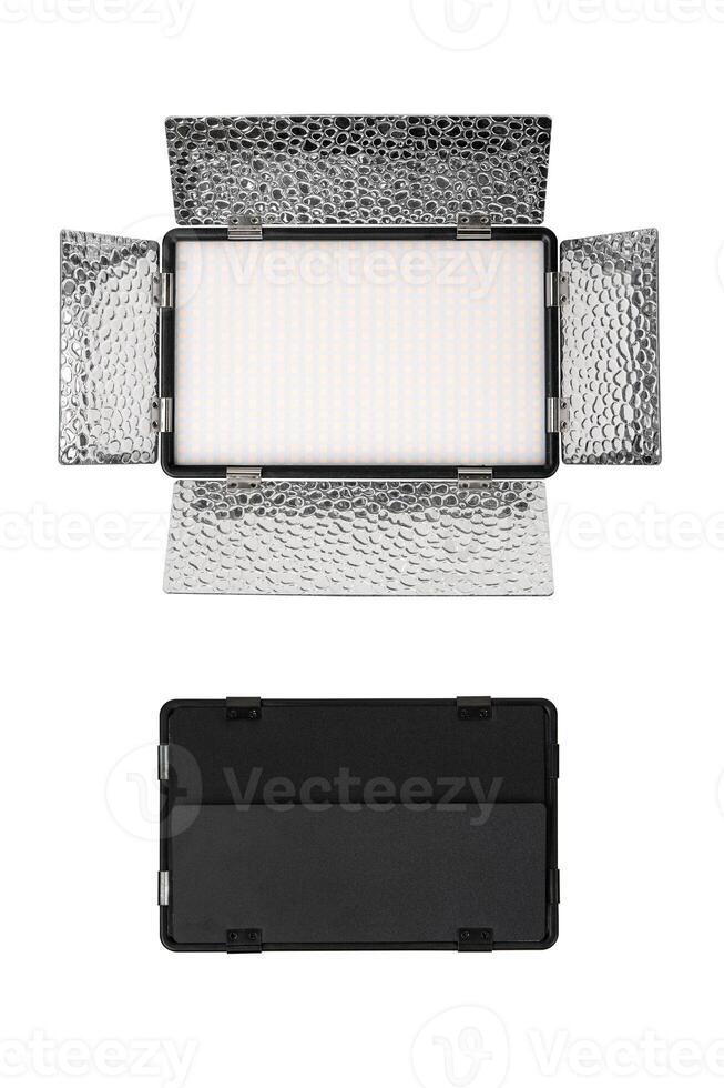 Photo and lamp isolate on white back. LED lamp with special shutters for the formation of light flux. Photo and lighting fixture.