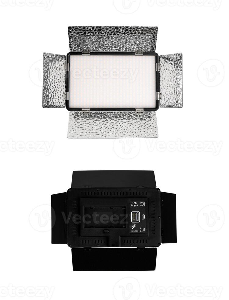 Photo and lamp isolate on white back. LED lamp with special shutters for the formation of light flux. Photo and lighting fixture.
