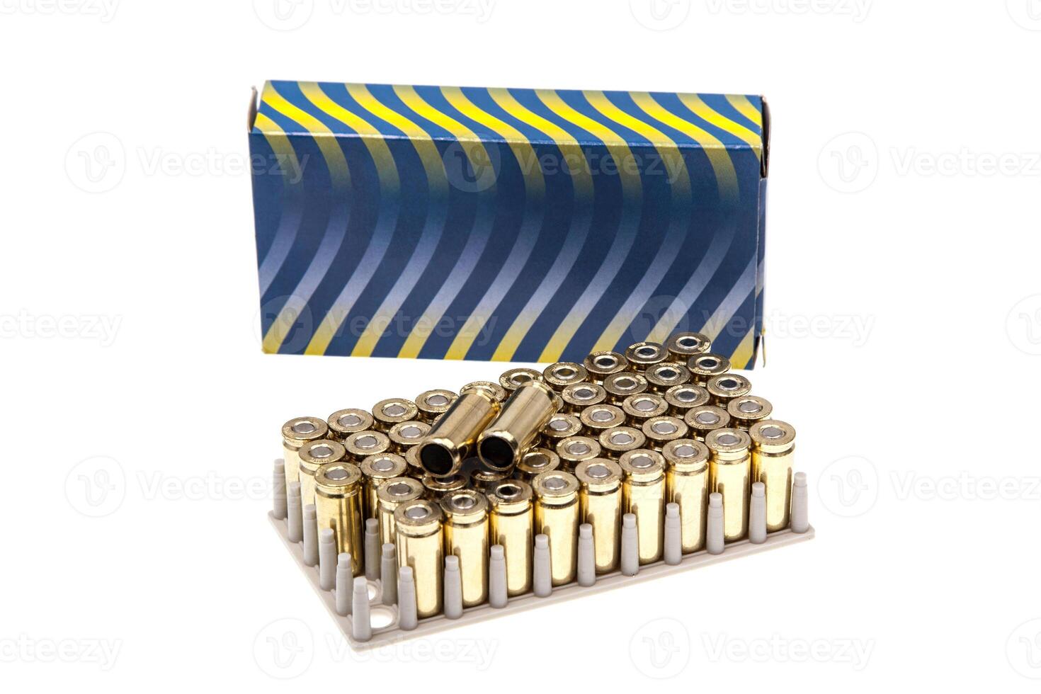Cartridges with rubber bullets. Ammunition for a traumatic pistol. Non-lethal weapons. Isolate on a white back photo