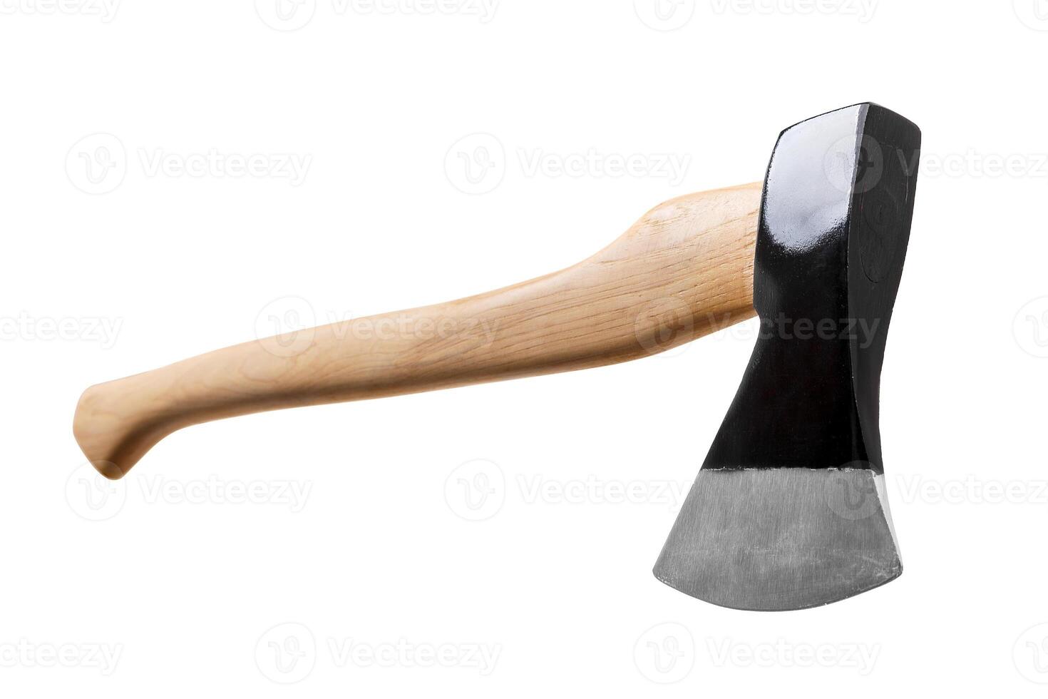 black ax with wooden handle isolated on white photo
