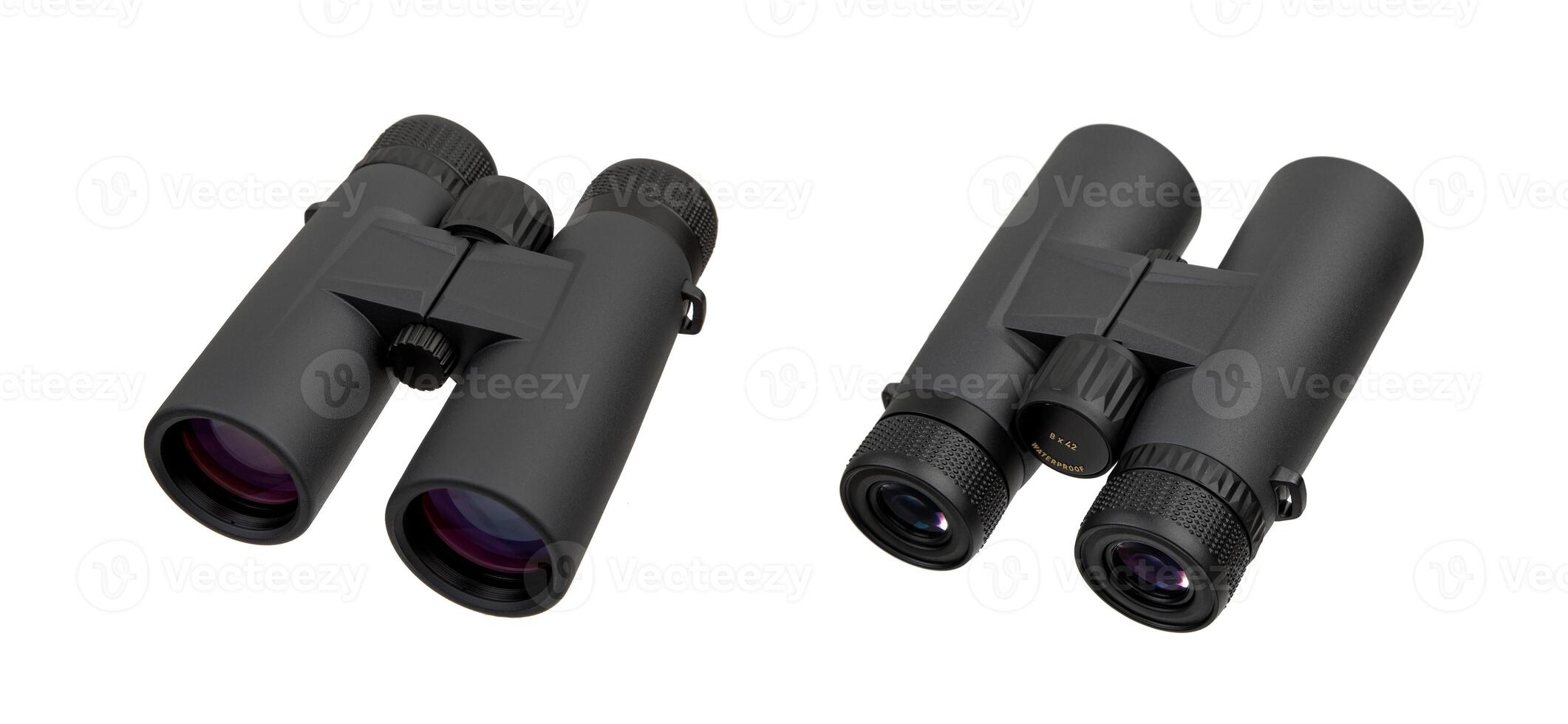 Modern binoculars. An optical instrument for observation at long distances. Isolate on a white back. photo