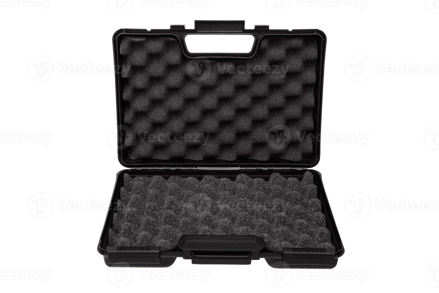 Black open case for guns isolated for white photo