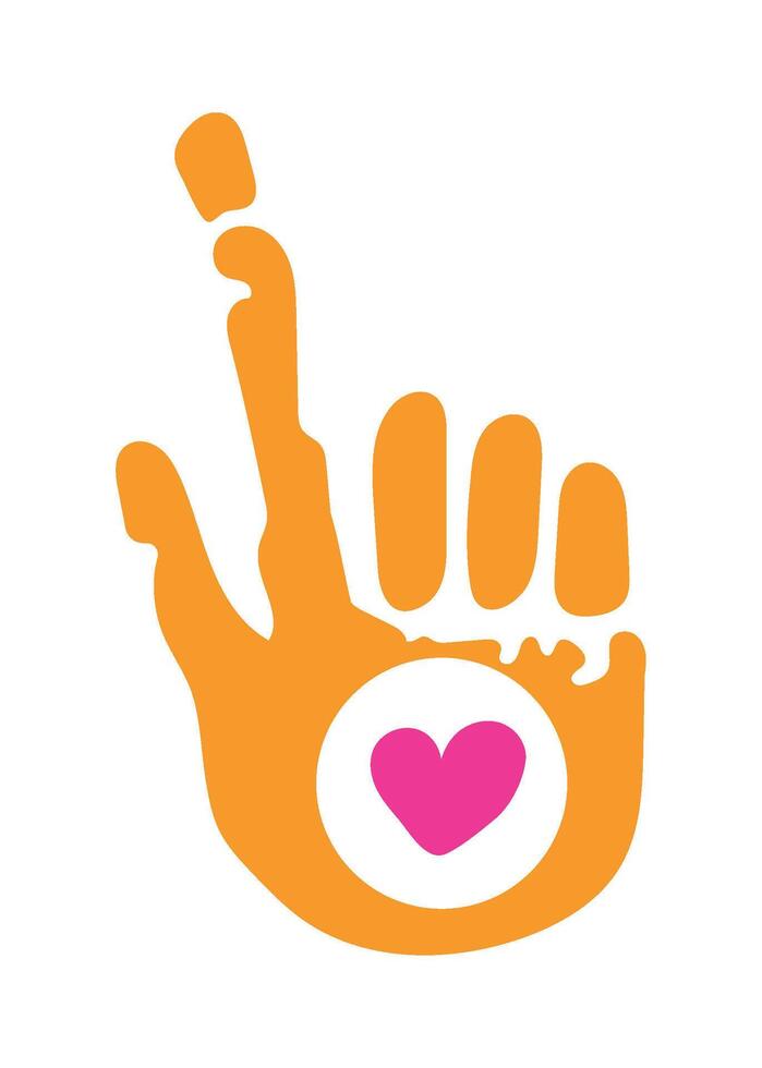A hand with a pink heart on it vector