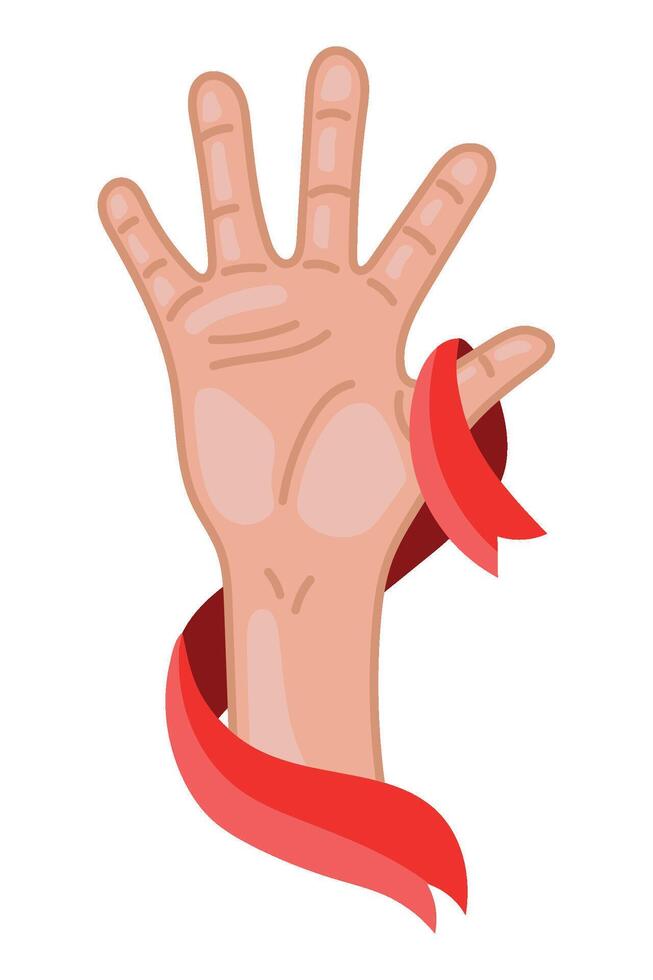 A hand with a red ribbon around it vector