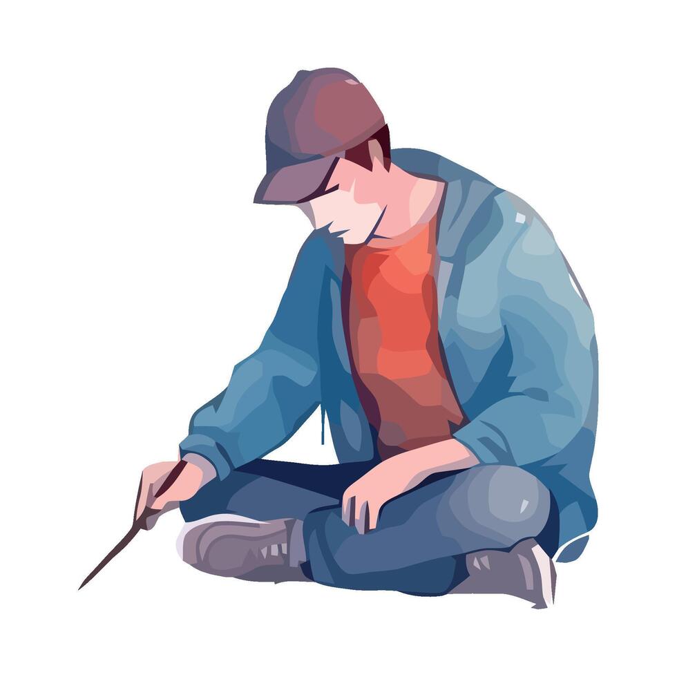 A man sitting on the ground with a wand vector