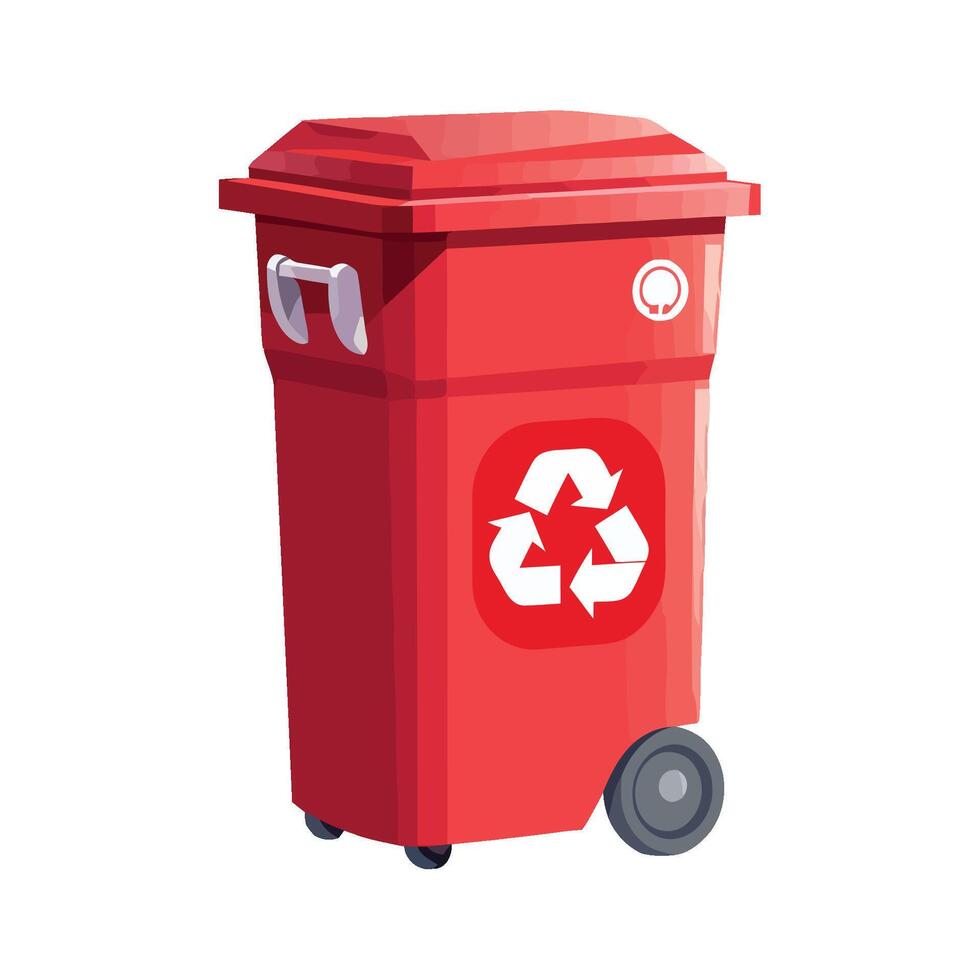 Red recycling bin with wheels on a white background vector