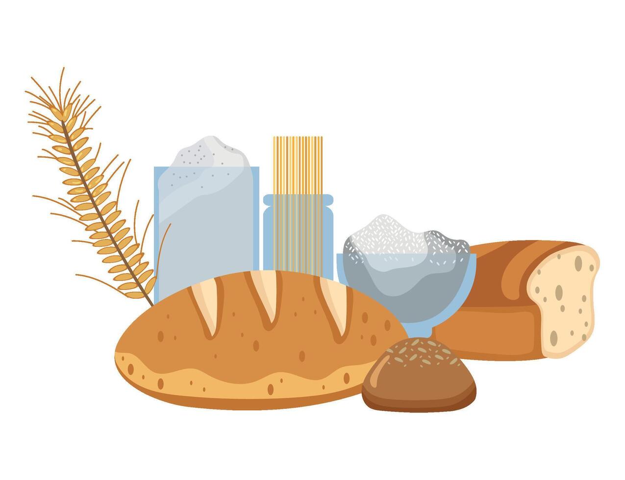 illustration of bread, wheat, and flour vector