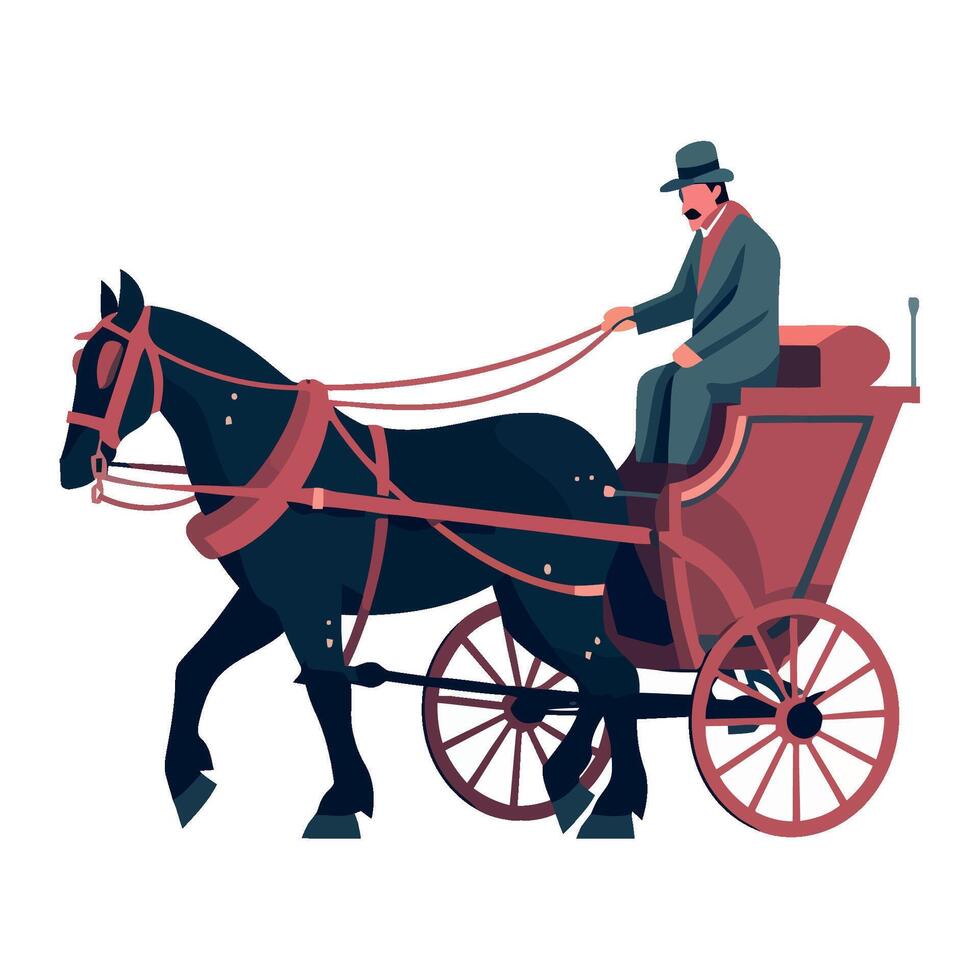 A man in a top hat and suit is riding in a horse drawn carriage vector