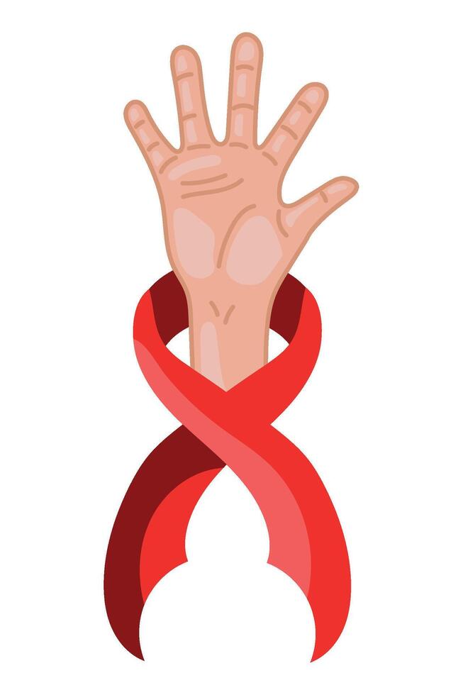 A hand with a red ribbon around it vector