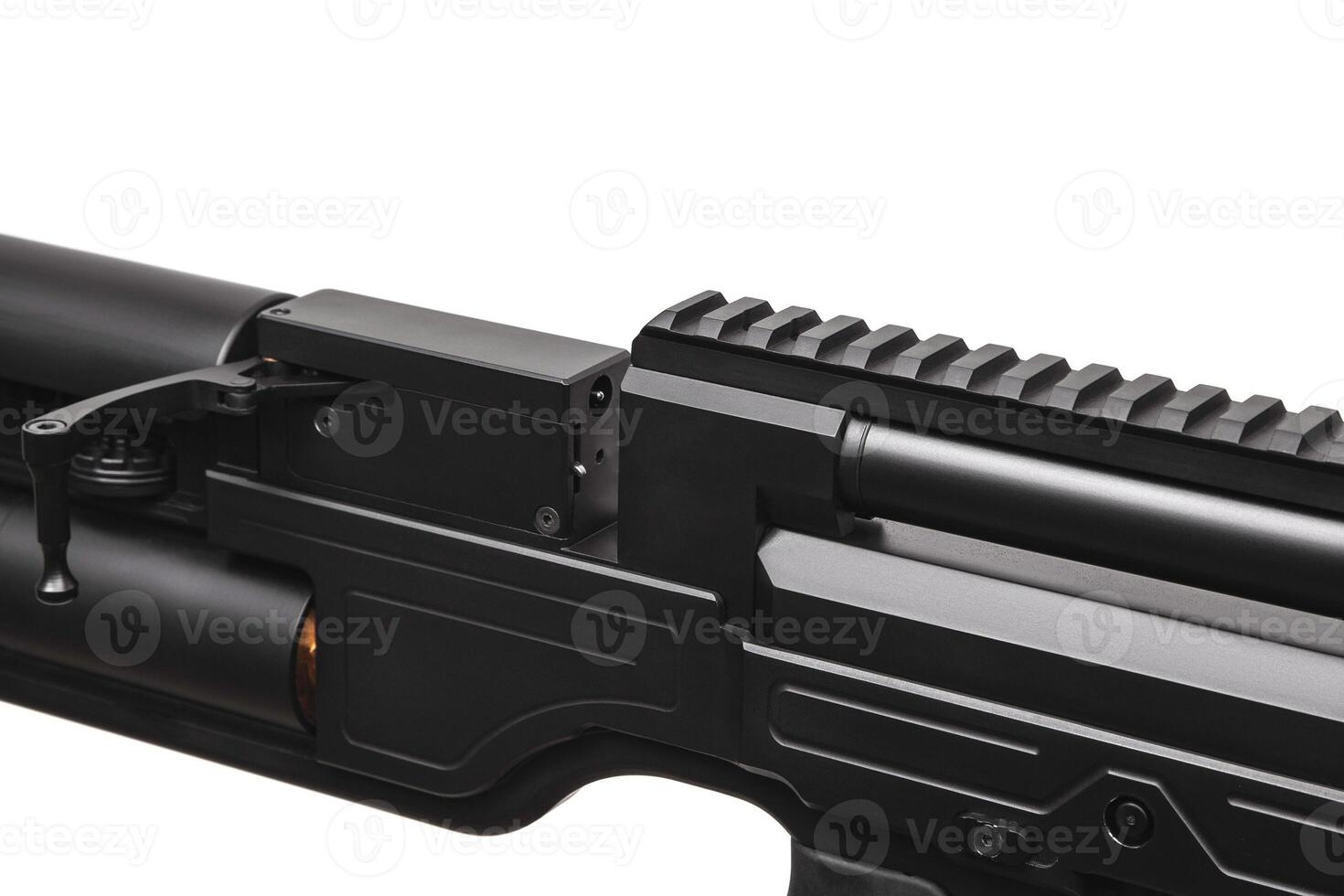 Modern air rifle isolate on a white back. Pneumatic weapons for sports and recreation. photo