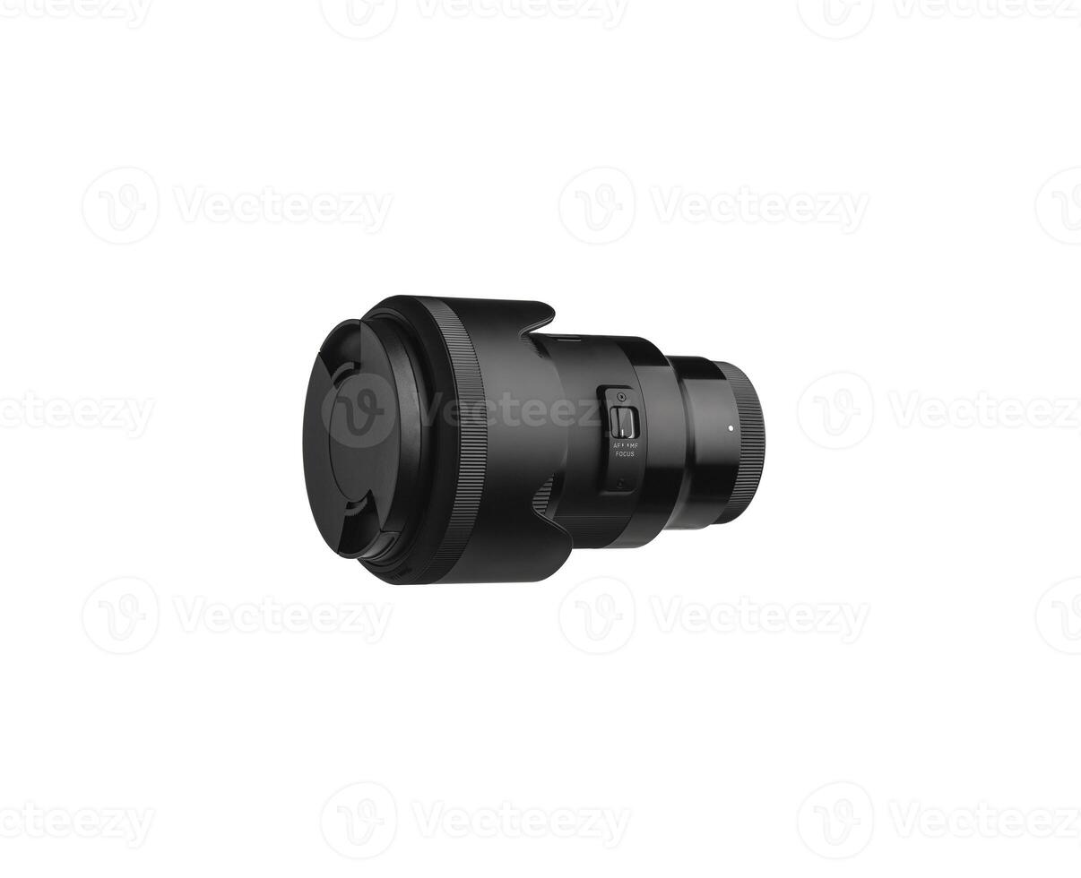 Modern lens with a focal length of 50 mm and aperture f 1.4 isolate on a white back. photo