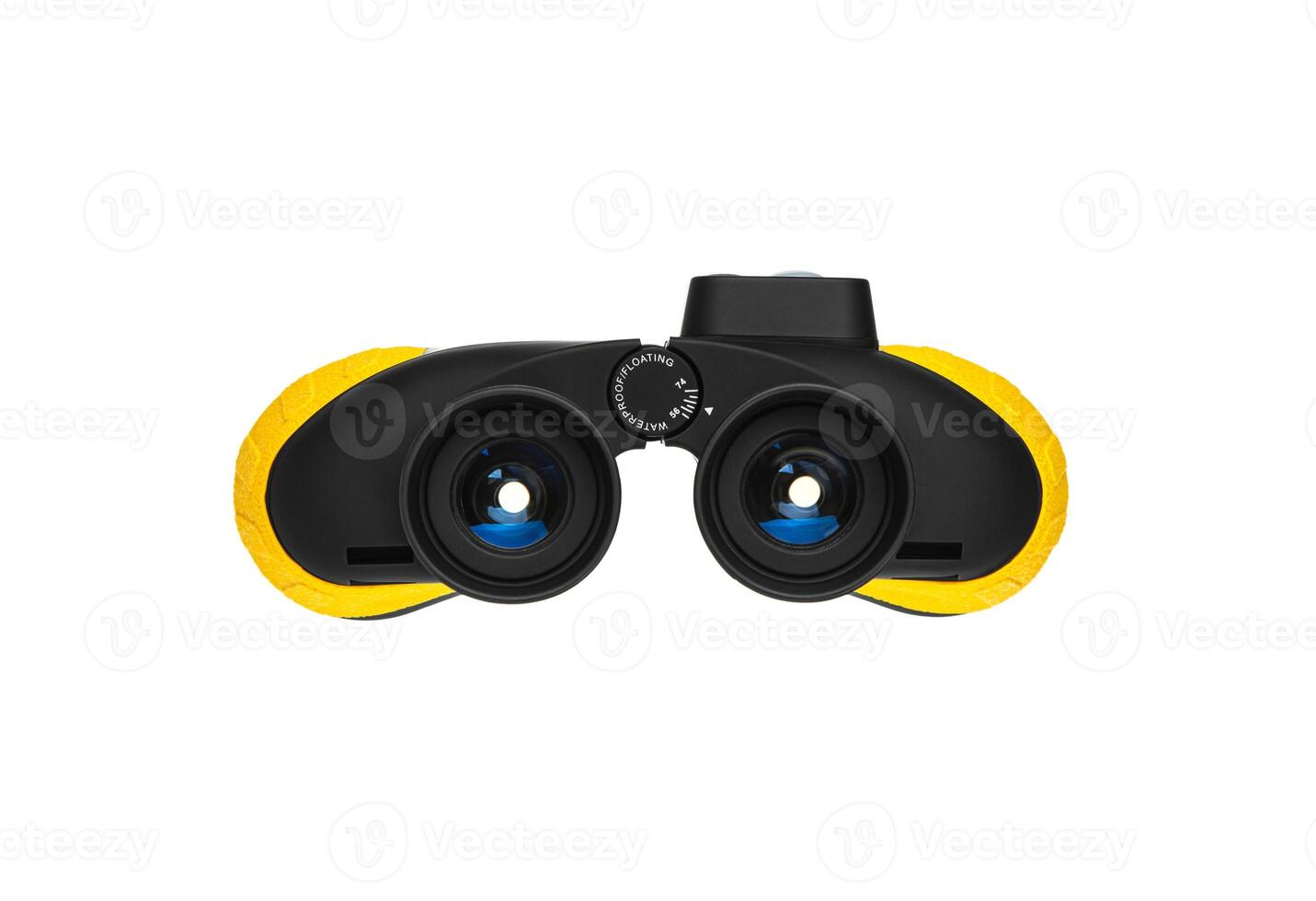 Modern black and yellow waterproof and unsinkable marine binoculars.. Surveillance device. Device for viewing at a distance. Isolate on a white back photo