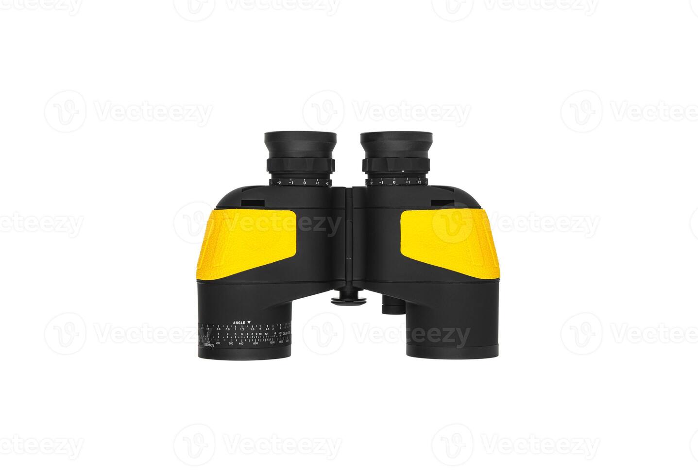 Modern black and yellow waterproof and unsinkable marine binoculars.. Surveillance device. Device for viewing at a distance. Isolate on a white back photo