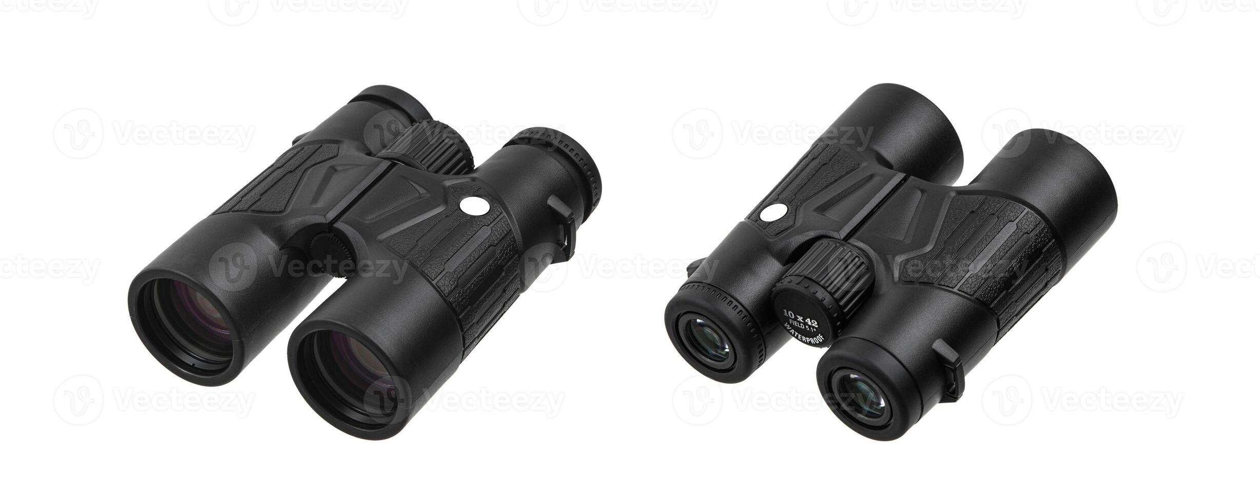 Modern binoculars. An optical instrument for observation at long distances. Isolate on a white back. photo
