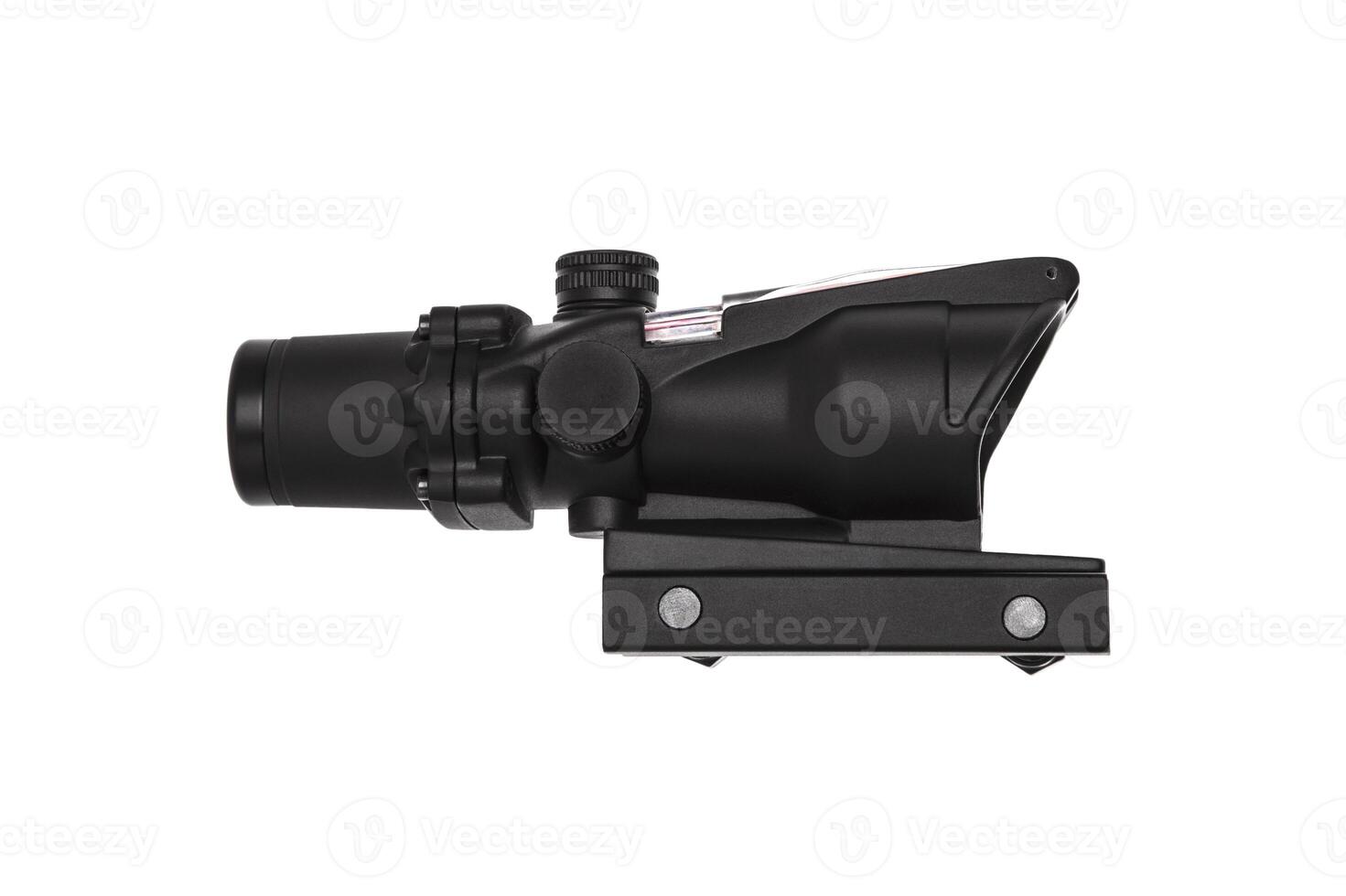 modern black optical scope for weapon isolated on whited. sight scope isolated on white back. photo