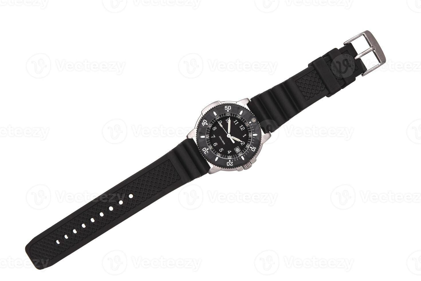 Wristwatch isolate on a white background. Sports wrist watch with a nylon bracelet. Watches for scuba divers. photo