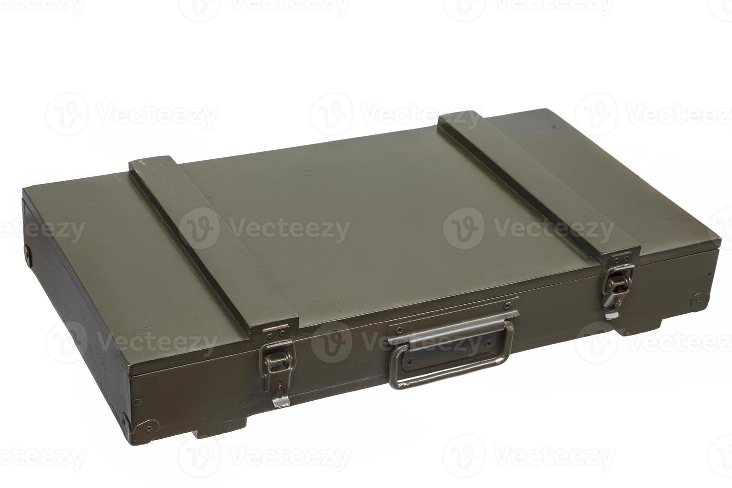 wooden green box for weapons isolated on white photo