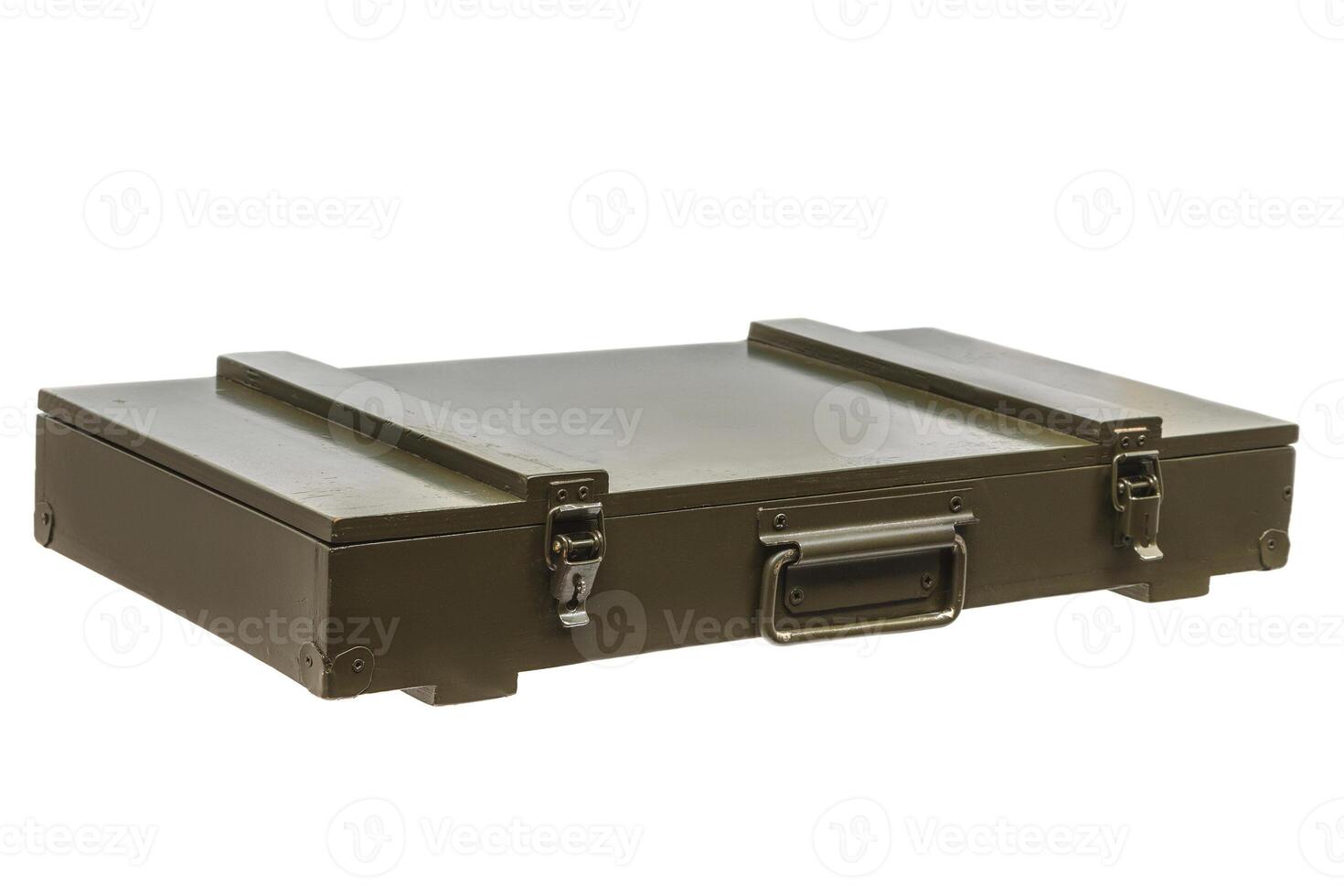 wooden green box for weapons isolated on white photo