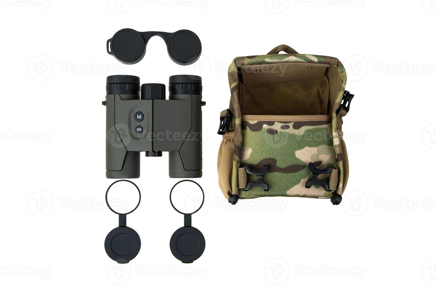 Modern binoculars. An optical instrument for observation at long distances. Isolate on a white back. photo