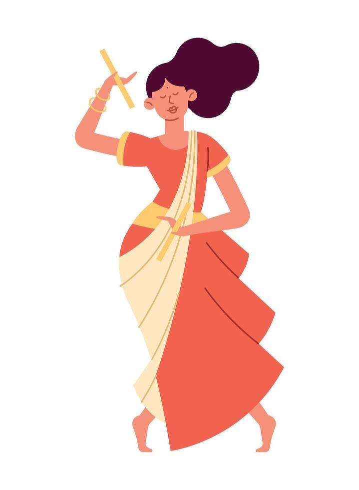 Indian woman dancing with a stick vector