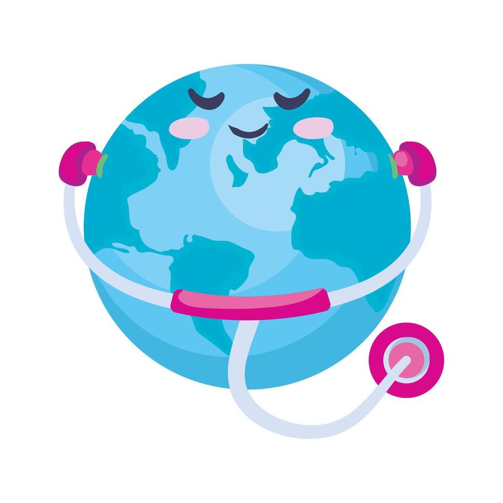A cartoon earth with a stethoscope around it vector