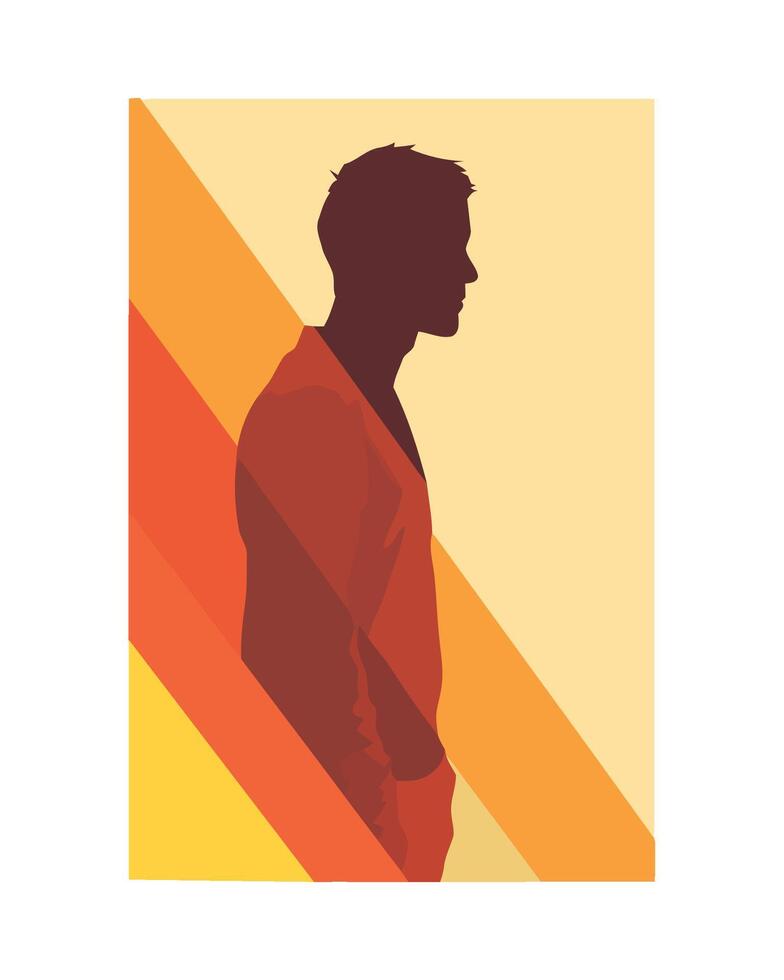A poster with a man in a red shirt and orange stripes vector