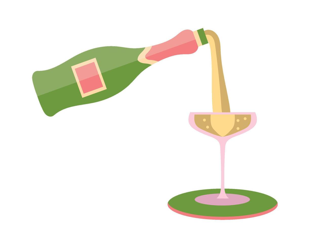 Champagne pouring into a glass of wine illustration vector