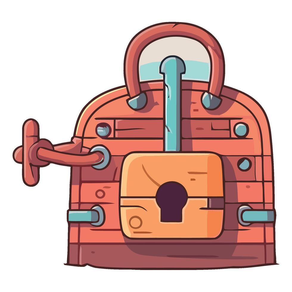A cartoon lock and key in a wooden chest vector
