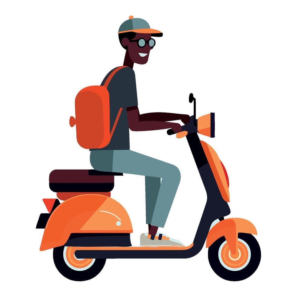 An illustration of a man riding a scooter vector