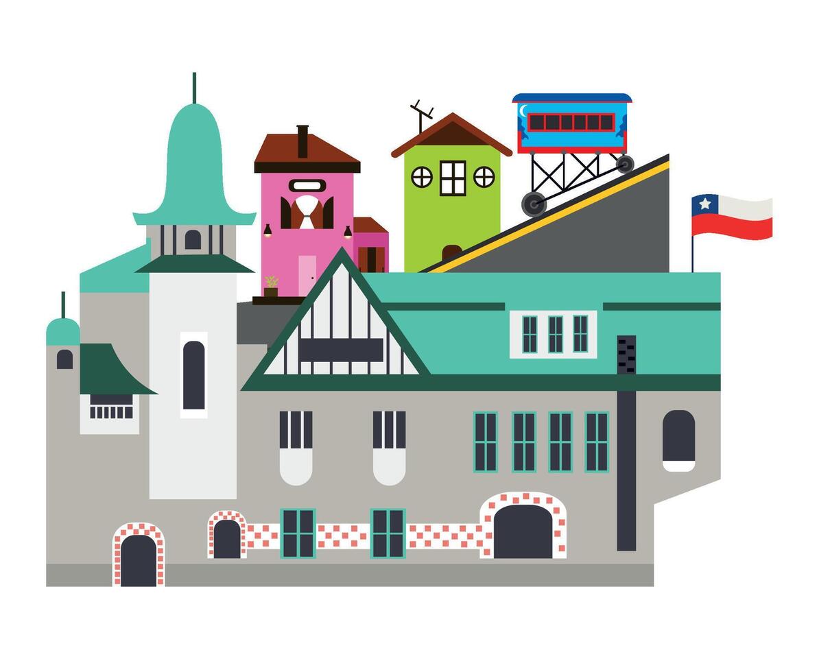 A cartoon illustration of a city with buildings vector